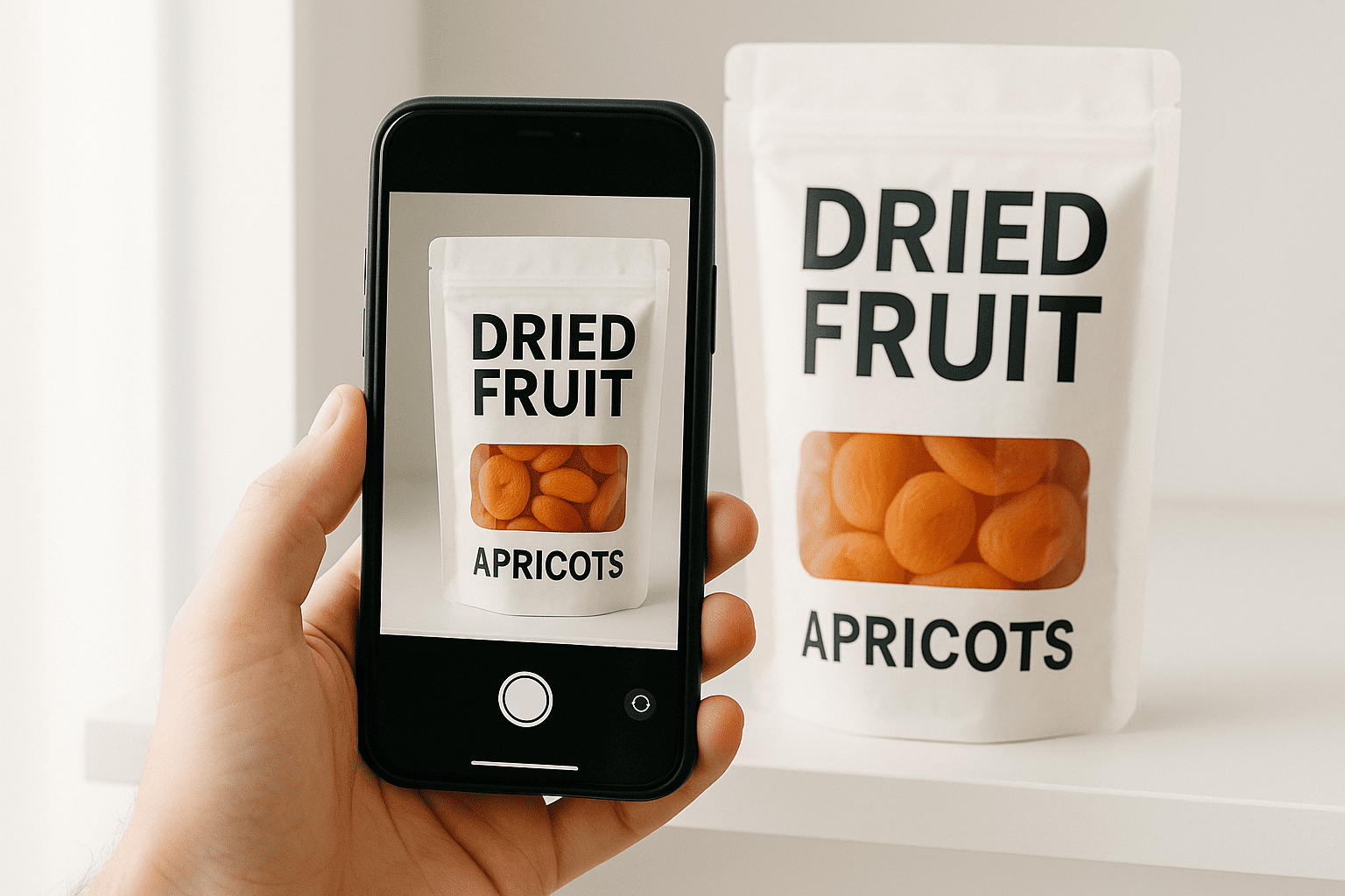 Mobile-friendly packaging content layout Phone-optimized dried fruit packaging design