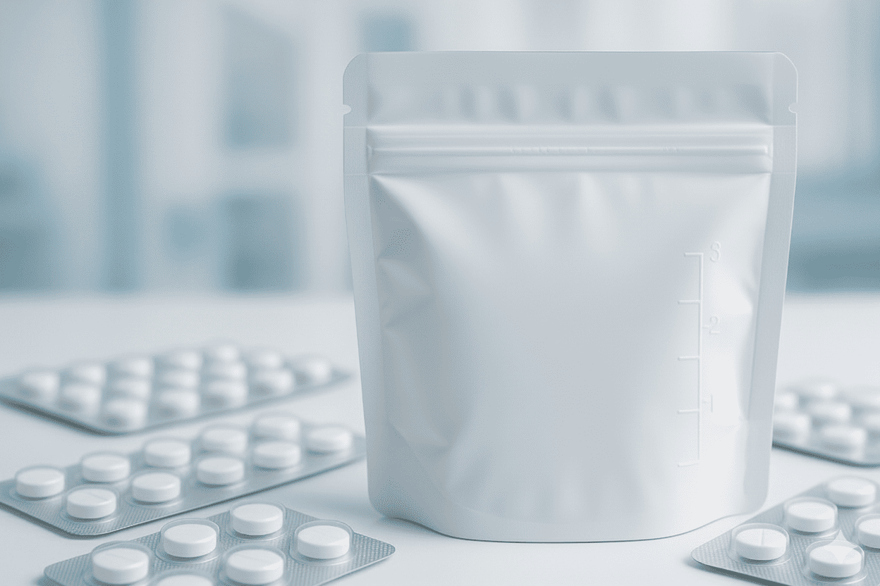 Medicine pouch with child-resistant closure Pharmaceutical stand up pouch with safety features