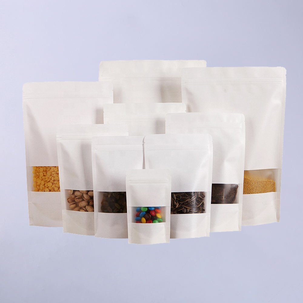White Kraft Stand Up Pouch With Window