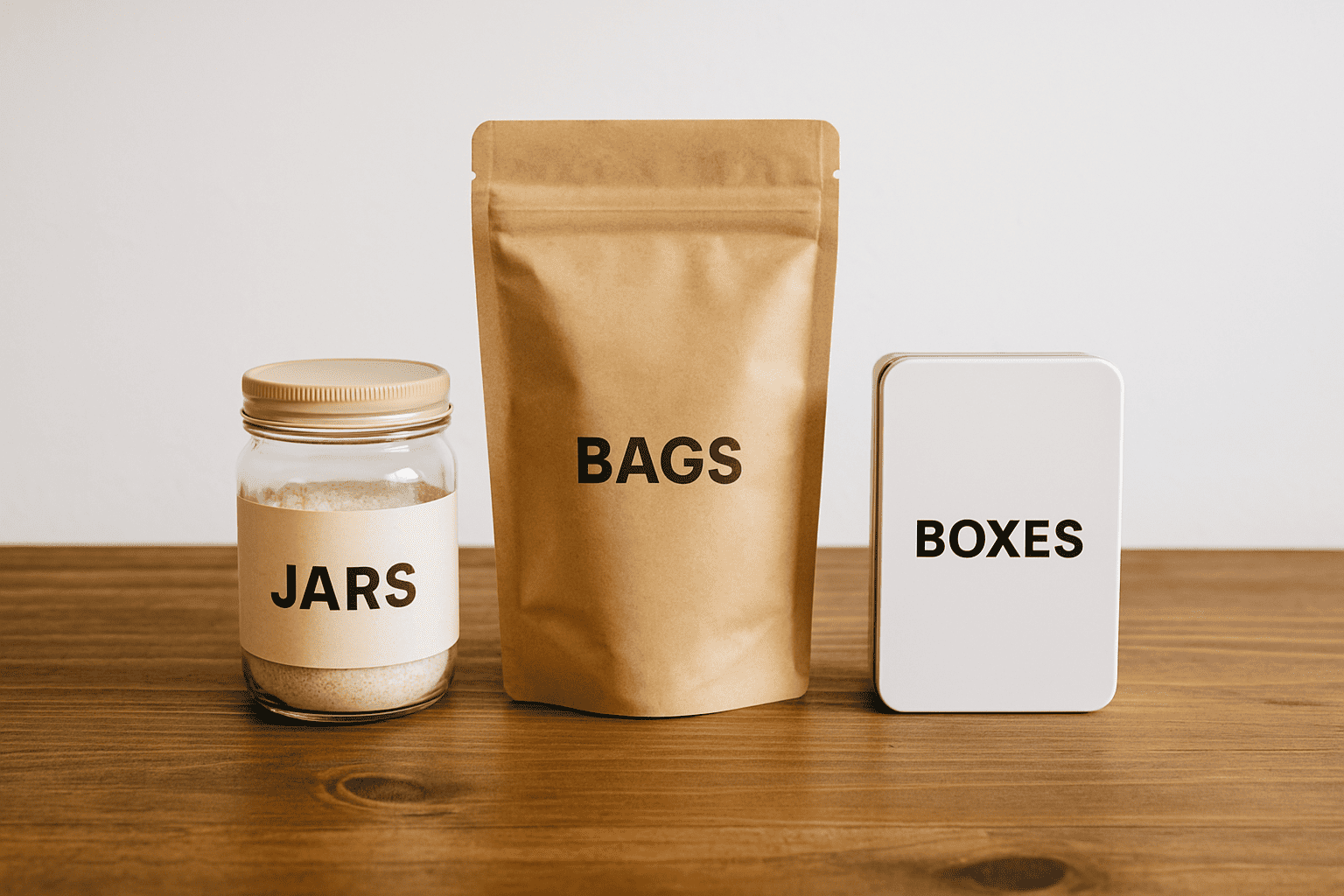 Packaging Types Comparison comparison of jars bags and boxes packaging