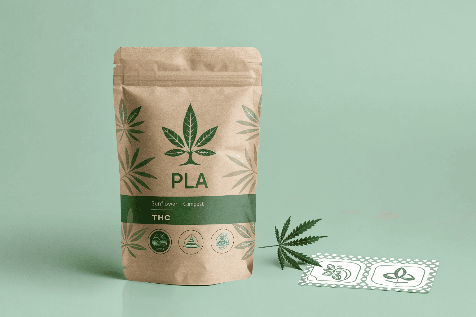 PLA Eco Packaging PLA compostable cannabis bag with green label