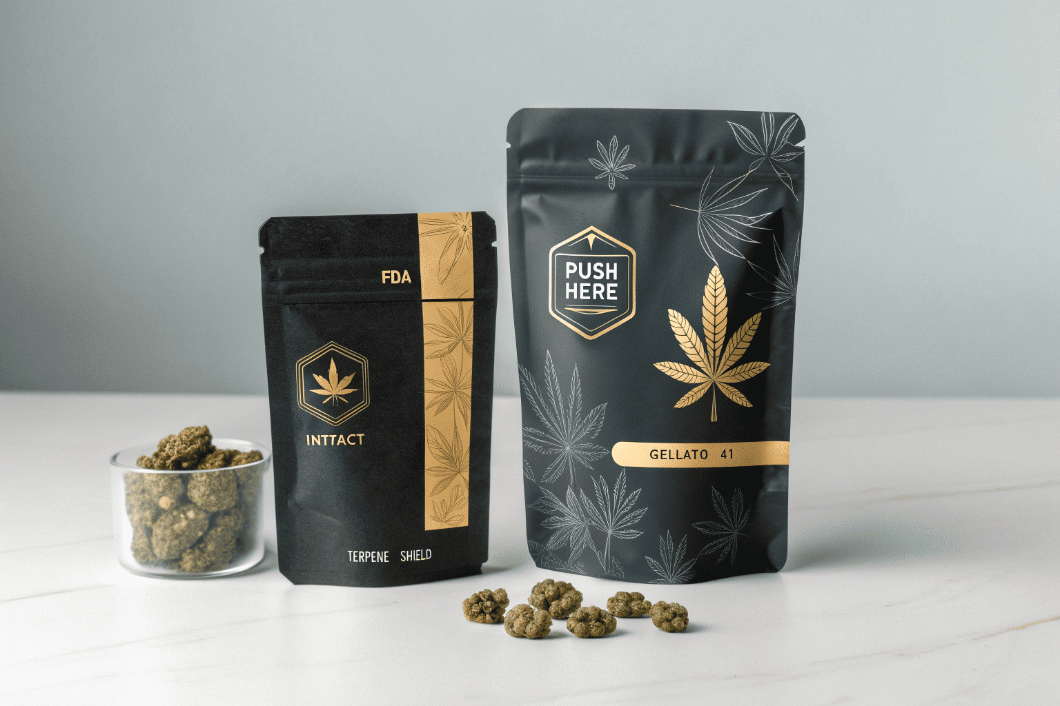 High-End Packaging premium cannabis pouches with terpene protection