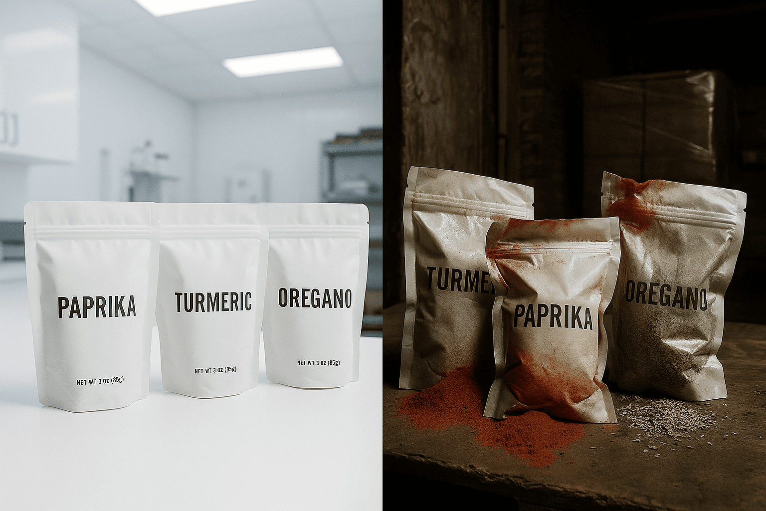 Common spice packaging failure modes Failed spice packaging examples