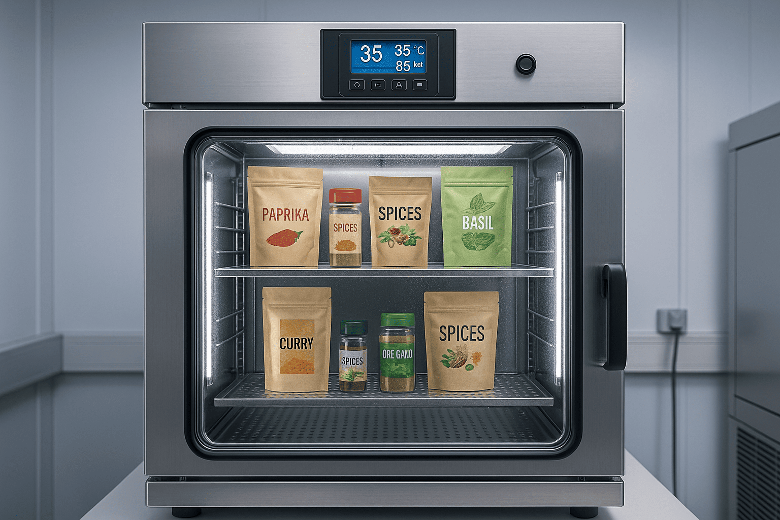 Spice packaging in climate testing chamber Temperature and humidity testing chamber