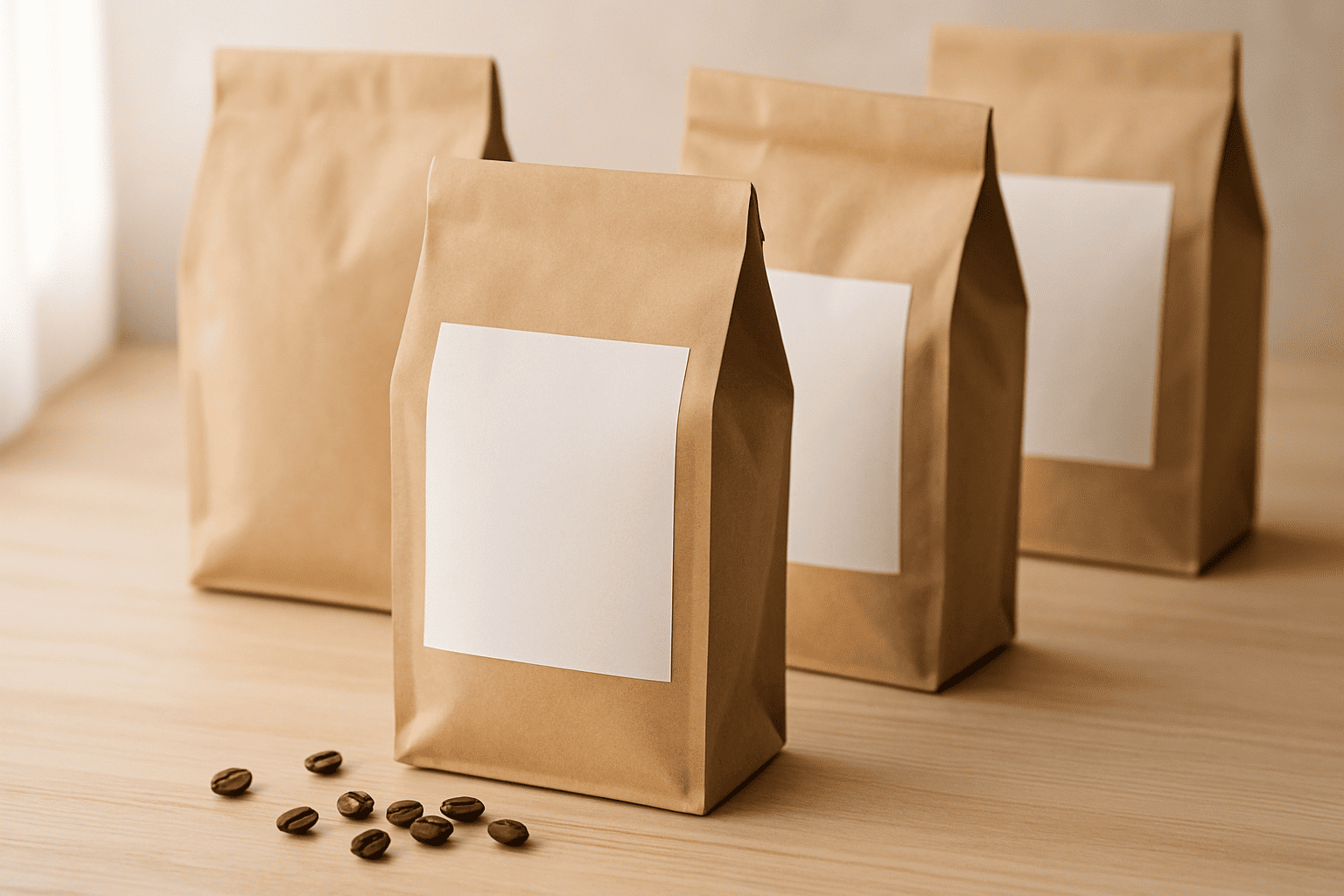 Stock coffee bags with custom branding solutions Stock coffee bags with custom labels and branding